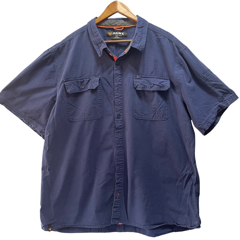 Hawx Work Gear Shirt Mens 2XL Navy Blue Workwear Outdoor Short Sleeve Cotton